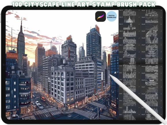 Download Procreate Skyline Cityscape Brush Stamps - Stamps Collection
