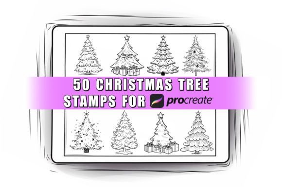 Download 50 Christmas Trees Procreate Stamps Brus - Stamps Collection