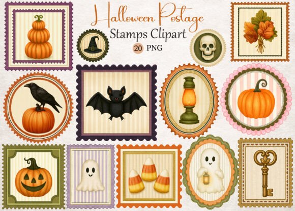 Download Halloween Postage Stamps Clipart - Stamps Collection