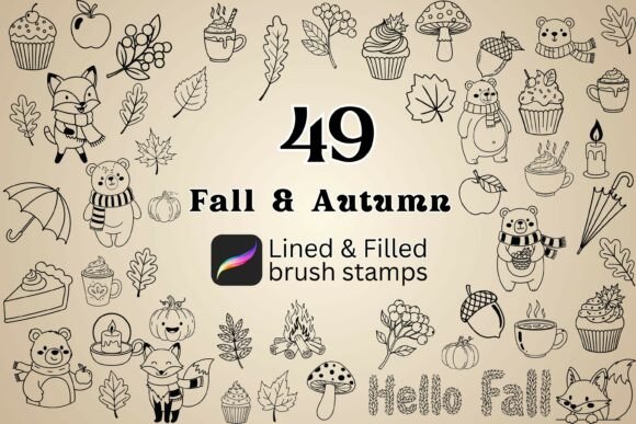Download 49 Fall &amp; Autumn Procreate Brush Stamps - Stamps Collection