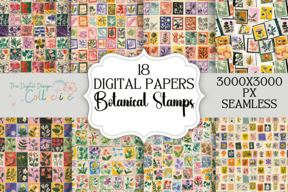 Download Seamless Botanical Stamps Digital Papers - Digital Collection