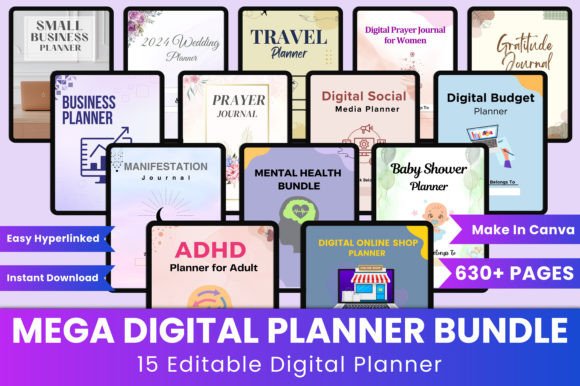 Download Mega Digital Planner Bundle Canva - Digital Collection
