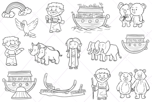 Download Noah's Ark Bible Stories Digital Stamps - Digital Collection