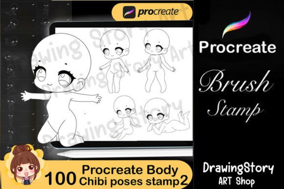 Download 100 Procreate Chibi Poses Body Stamps2 - Stamps Collection
