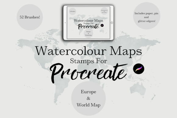 Download Procreate Watercolour Map Stamps X 52 - Stamps Collection
