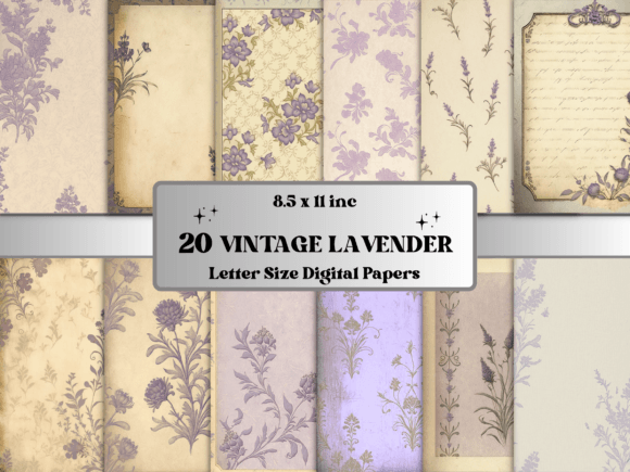 Download Vintage Lavender Digital Paper Bundle - Digital Collection