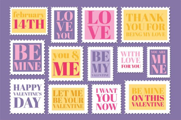 Download Valentine's Day Typographic Post Stamps - Stamps Collection
