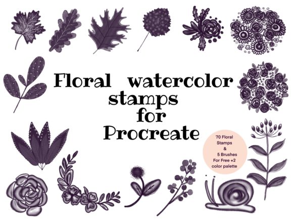 Download 70 Floral Watercolor Stamps for Procreat - Stamps Collection