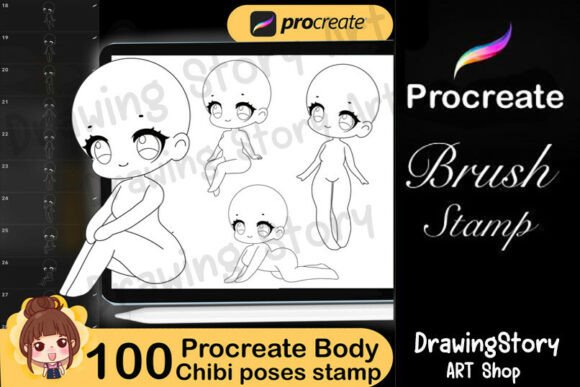 Download 100 Procreate Chibi Body Poses Stamps - Stamps Collection
