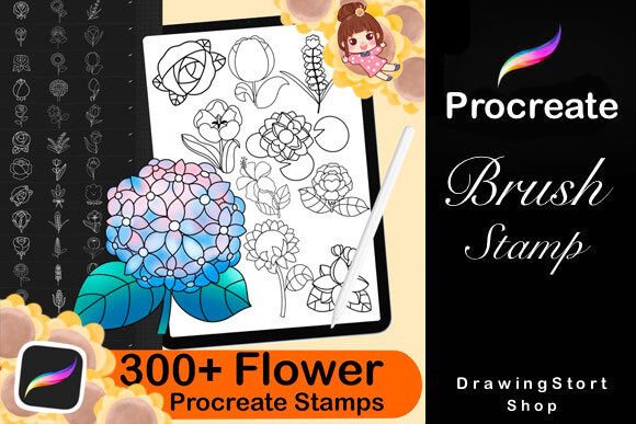Download 300 Procreate Flower &amp; Leaves Stamps - Stamps Collection