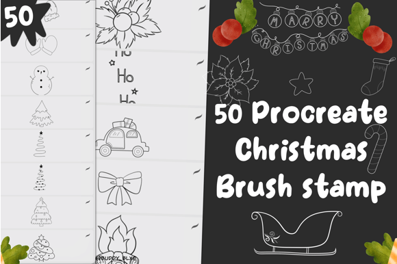 Download 50 Christmas Brush Procreate Stamps - Stamps Collection