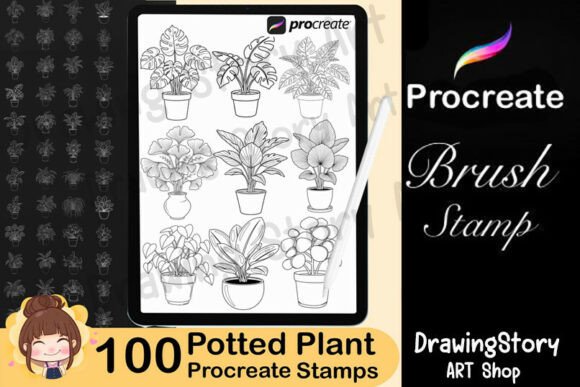 Download 100 Potted Plants Stamps Procreate Brush - Stamps Collection