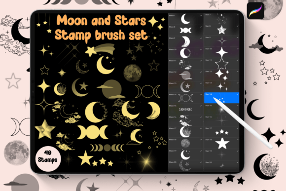 Download Moon and Stars Procreate Brush Stamps - Stamps Collection