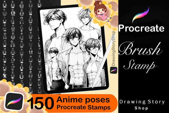 Download 150 Procreate Manga Anime Man Stamps - Stamps Collection