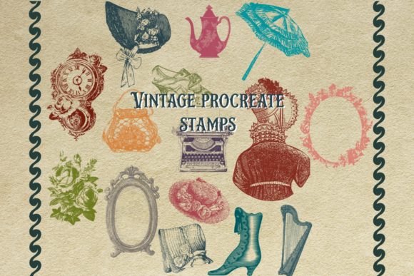 Download 15 Vintage Procreate Brush Stamps - Stamps Collection