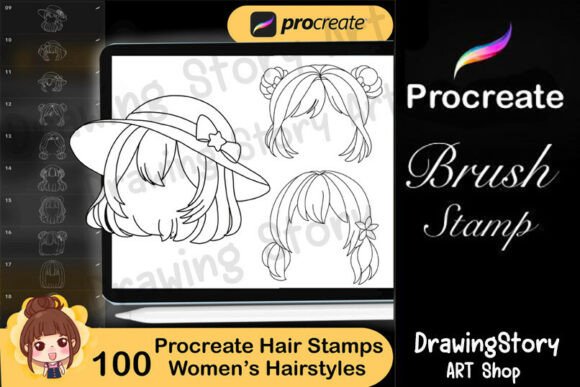Download 100 Procreate Hair Style Stamps: Women's - Stamps Collection