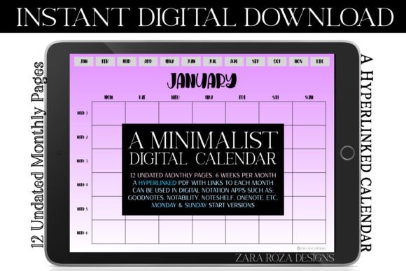 Download Magenta Digital Monthly Undated Planner - Digital Collection