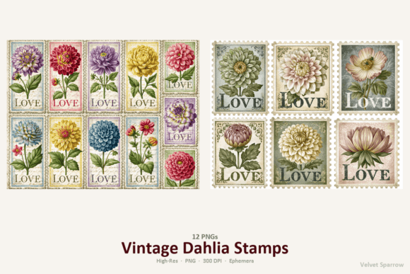 Download Vintage Dahlia Stamps - Stamps Collection