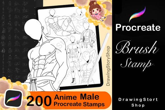 Download 200 Procreate Male Body Poses Stamps - Stamps Collection