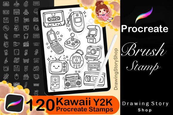 Download 120 Y2K Procreate Stamps Brushes - Stamps Collection