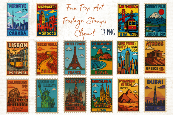 Download Fun Pop Art Postage Stamps Clipart PNG - Stamps Collection