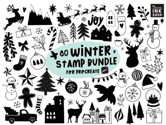 Download 100 Holiday Procreate Stamps - Stamps Collection