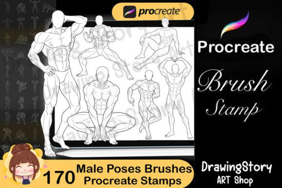 Download 170 Procreate Body Poses Stamps - Stamps Collection