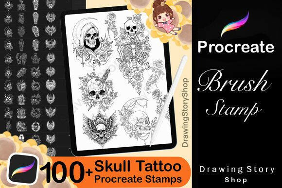 Download 100+Spook Skulls Tattoo Procreate Stamps - Stamps Collection