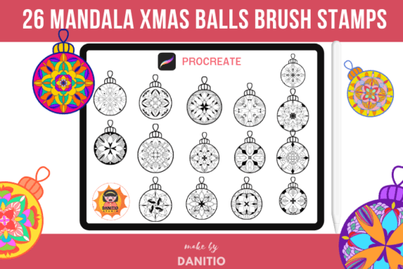 Download 26 Mandala Xmas Balls Brush Stamps - Stamps Collection
