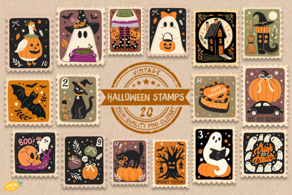 Download Vintage Halloween Stamps Clipart Bundle - Stamps Collection