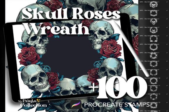 Download 100+ Procreate Skull Roses Wreath Stamps - Stamps Collection