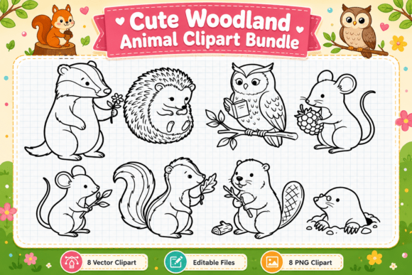 Download Cute Woodland Animal Digital Clipart - Digital Collection