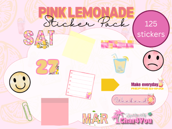 Download Pink Lemonade Digital Planner Stickers - Digital Collection
