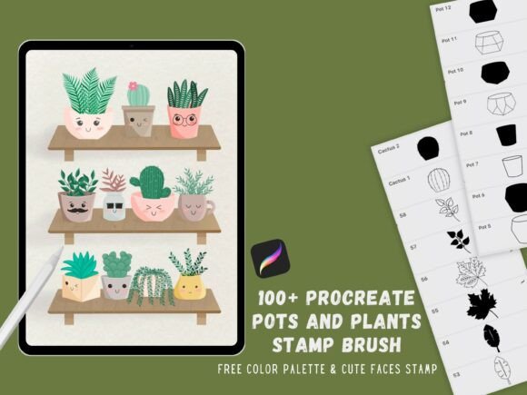 Download Procreate Plants and Pots Stamps Brush - Stamps Collection