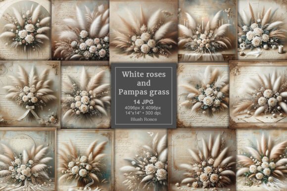 Download Boho Wedding White Roses Digital Paper - Digital Collection
