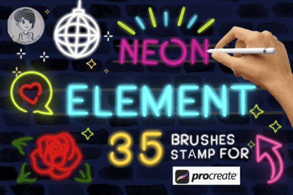 Download Neon Element Brush Stamps for Procreate - Stamps Collection