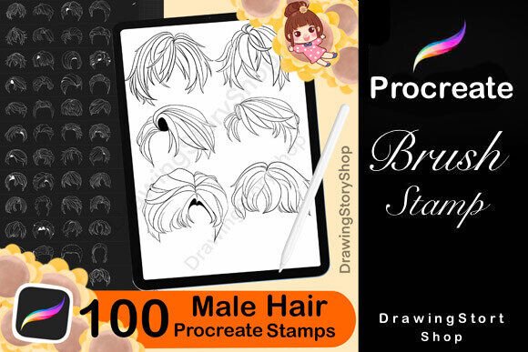 Download 100 Procreate Hair Male Stamps - Stamps Collection