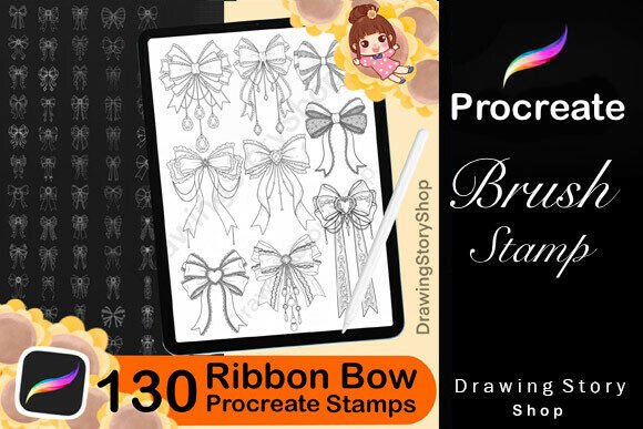 Download 130 Ribbon Bow Outline Stamps Brushes - Stamps Collection
