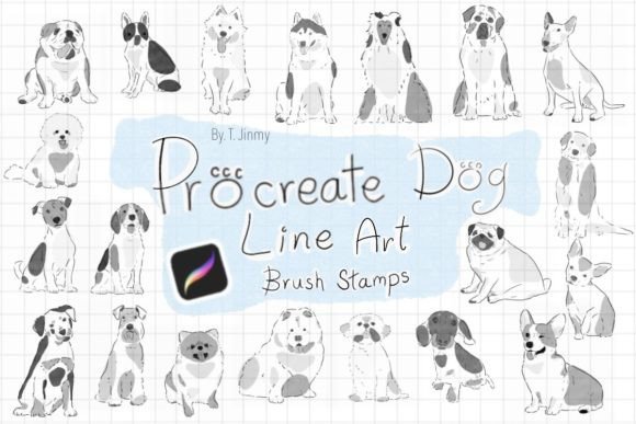 Download Procreate Dog Line Art Brush Stamps - Stamps Collection