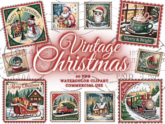 Download Vintage Christmas Png Bundle Stamps Png - Stamps Collection