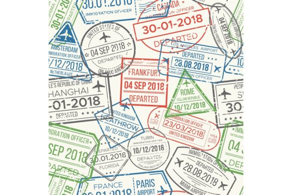 Download Travel Visa Airport Stamps Seamless Pattern - Stamps Collection