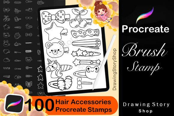 Download 100 Procreate Hair Accessories Stamps - Stamps Collection