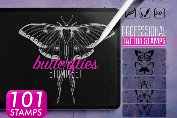 Download Butterflies Procreate Tattoo Stamps - Stamps Collection
